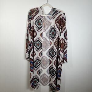 BOHO Women’s 2XL Sheer Kimono Cardigan Multicolor Geometric print Cover Up